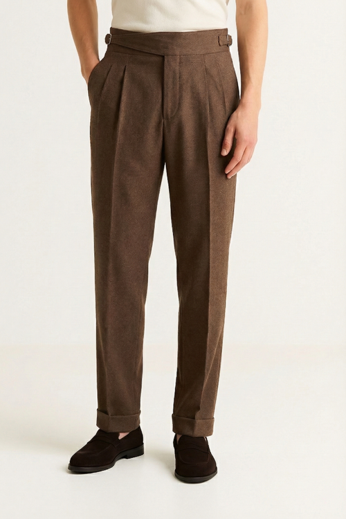 Men's Relaxed Fit Twin-Pleat Trousers - Tailored High-Waist Design with Back Welt Pockets